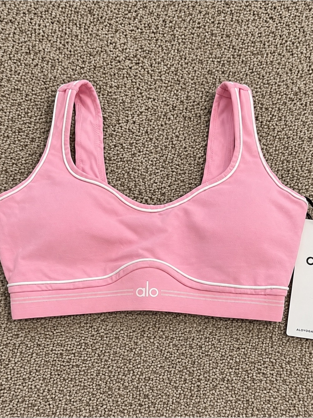 ALO Yoga Pink Sports Bra with White Piping
